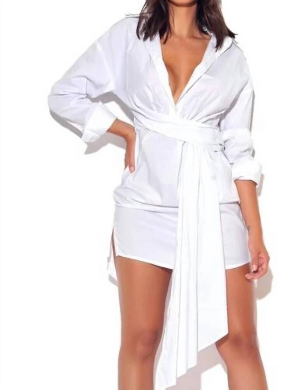 NEW MISS CIRCLE on my mind draping shirt dress in white